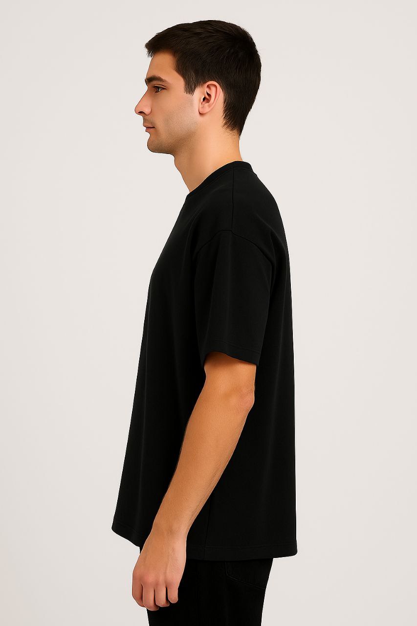 Black Plain Down Shoulder T-Shirt