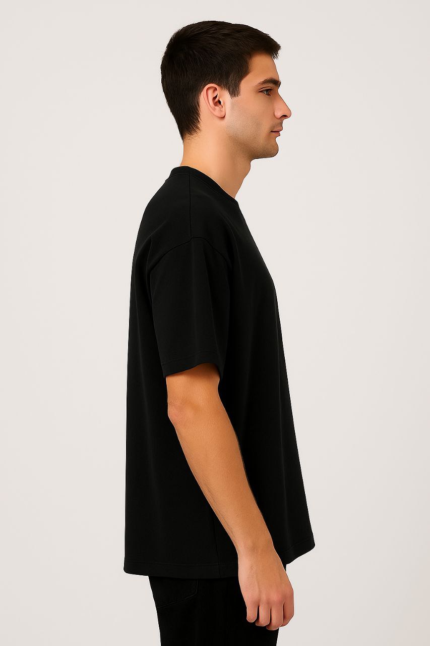 Black Plain Down Shoulder T-Shirt