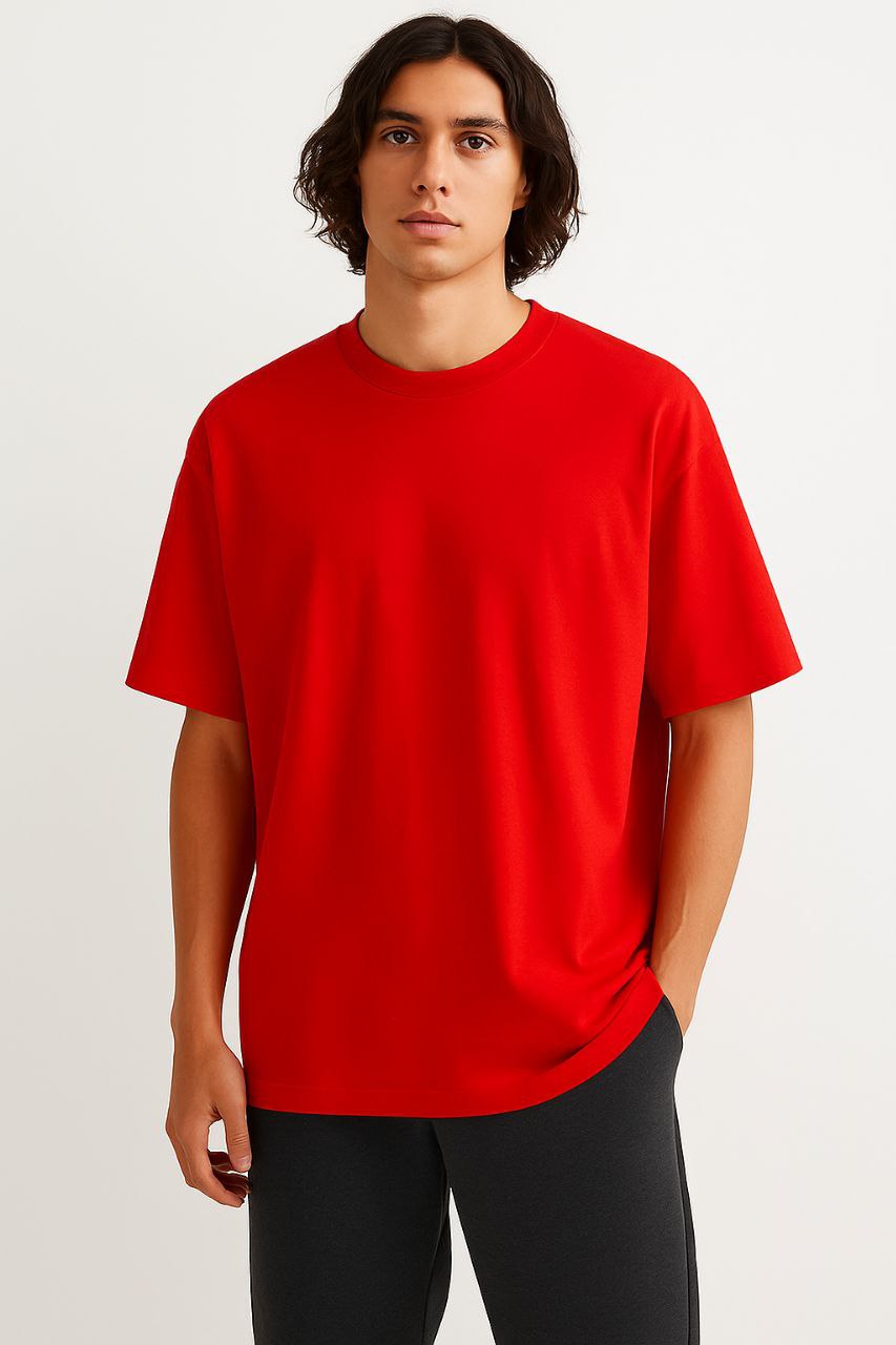 Red Plain Down Shoulder T-Shirt