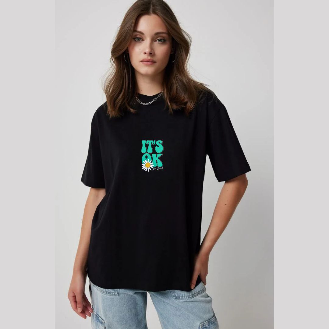 Down Shoulder It's OK T-shirt