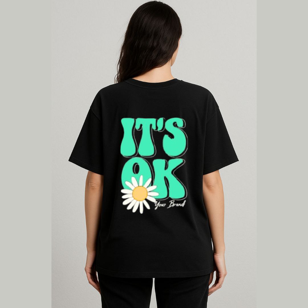 Down Shoulder It's OK T-shirt