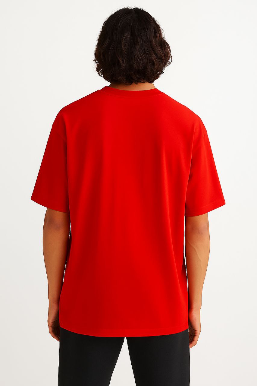 Red Plain Down Shoulder T-Shirt