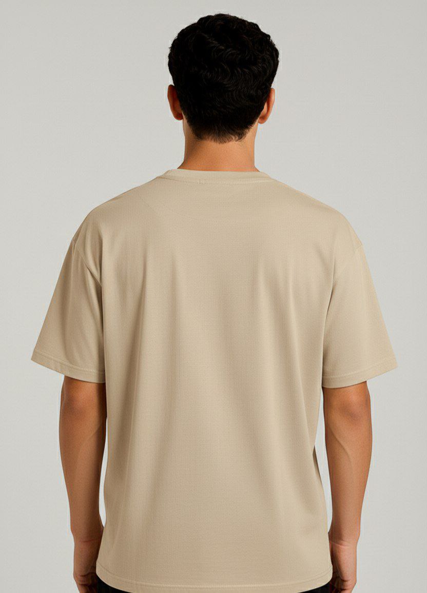Beige Plain Down Shoulder T-Shirt