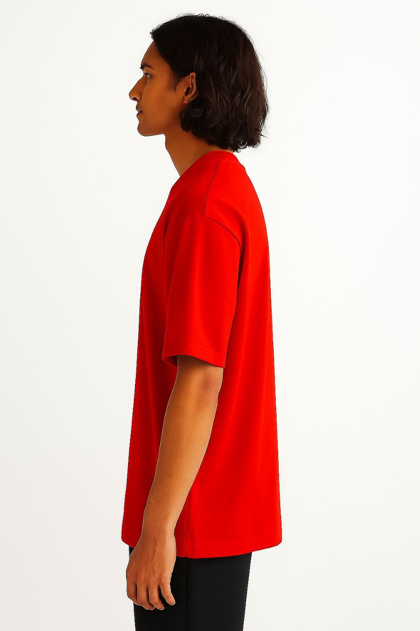 Red Plain Down Shoulder T-Shirt