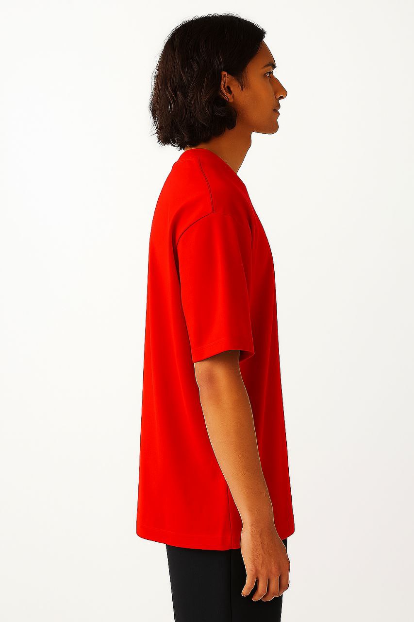 Red Plain Down Shoulder T-Shirt