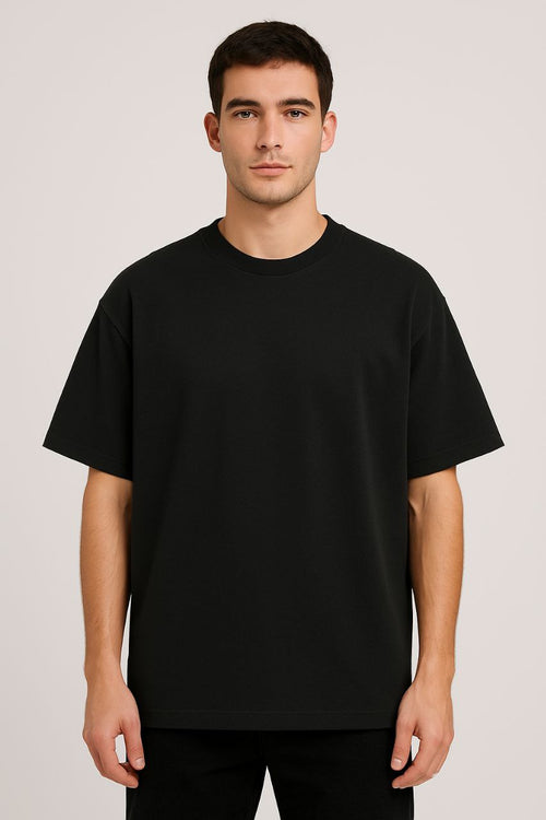 Black Plain Down Shoulder T-Shirt