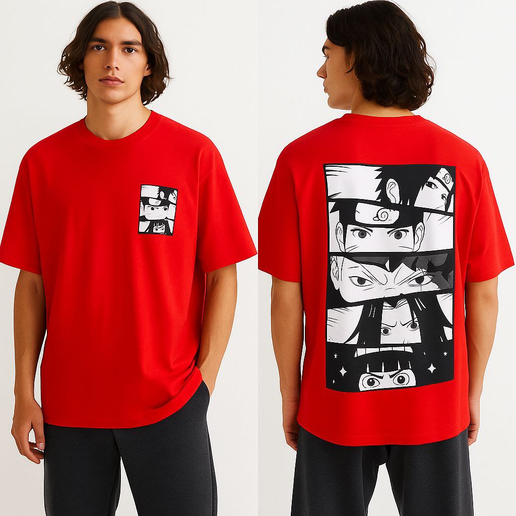 Down Shoulder Naruto Team eyes T-shirt (Naruto, Sasuke, Sakura and Kakashi)
